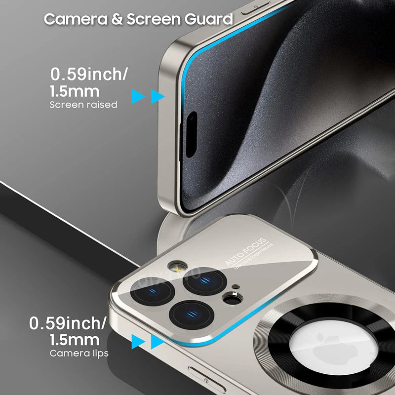 Luxury Glass Camera For Magesafe Magnetic Wireless Charge Case For iPhone 11 12 13 14 15 16 17 Pro Max Air Plus Shockproof Cover