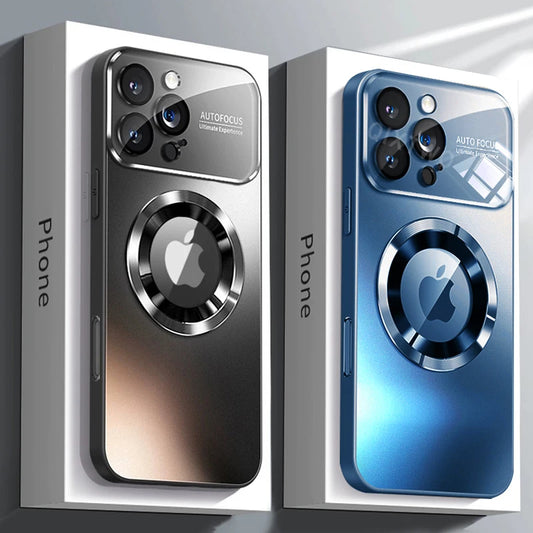 Luxury Glass Camera For Magesafe Magnetic Wireless Charge Case For iPhone 11 12 13 14 15 16 17 Pro Max Air Plus Shockproof Cover