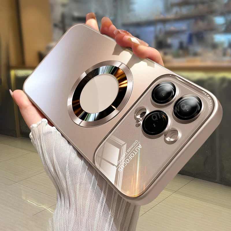 Luxury Glass Camera For Magesafe Magnetic Wireless Charge Case For iPhone 11 12 13 14 15 16 17 Pro Max Air Plus Shockproof Cover
