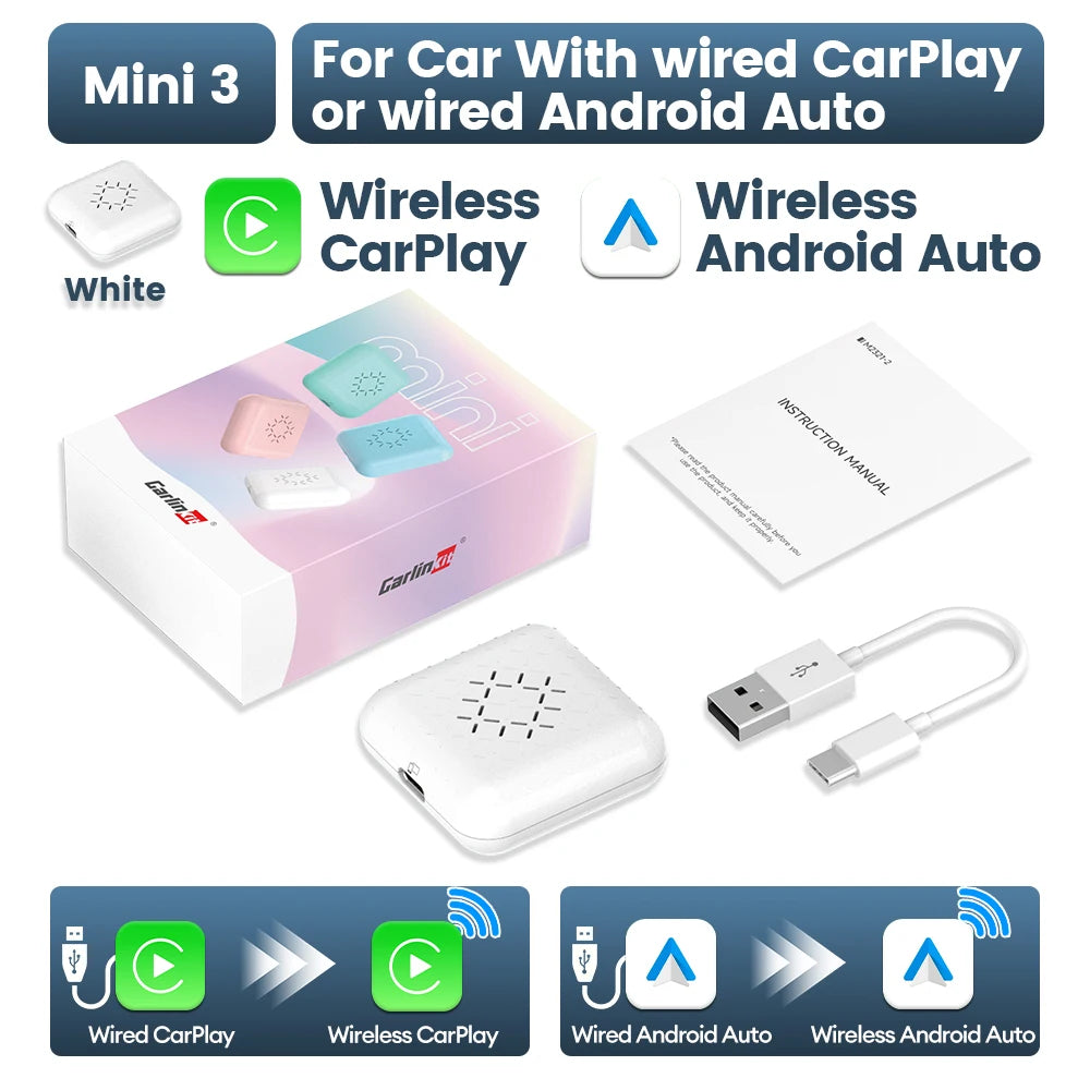 CarlinKit 5.0 Mini Ultra Wireless Adapter Wireless CarPlay Android Auto For OEM Car Plug and Play WiFi Bluetooth Auto Connection
