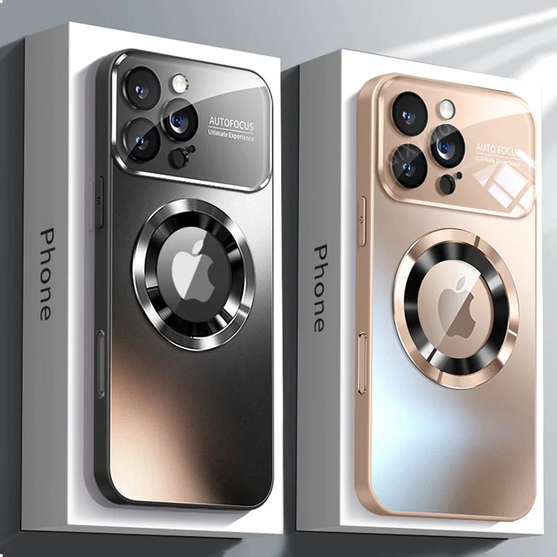 Luxury Glass Camera For Magesafe Magnetic Wireless Charge Case For iPhone 11 12 13 14 15 16 17 Pro Max Air Plus Shockproof Cover