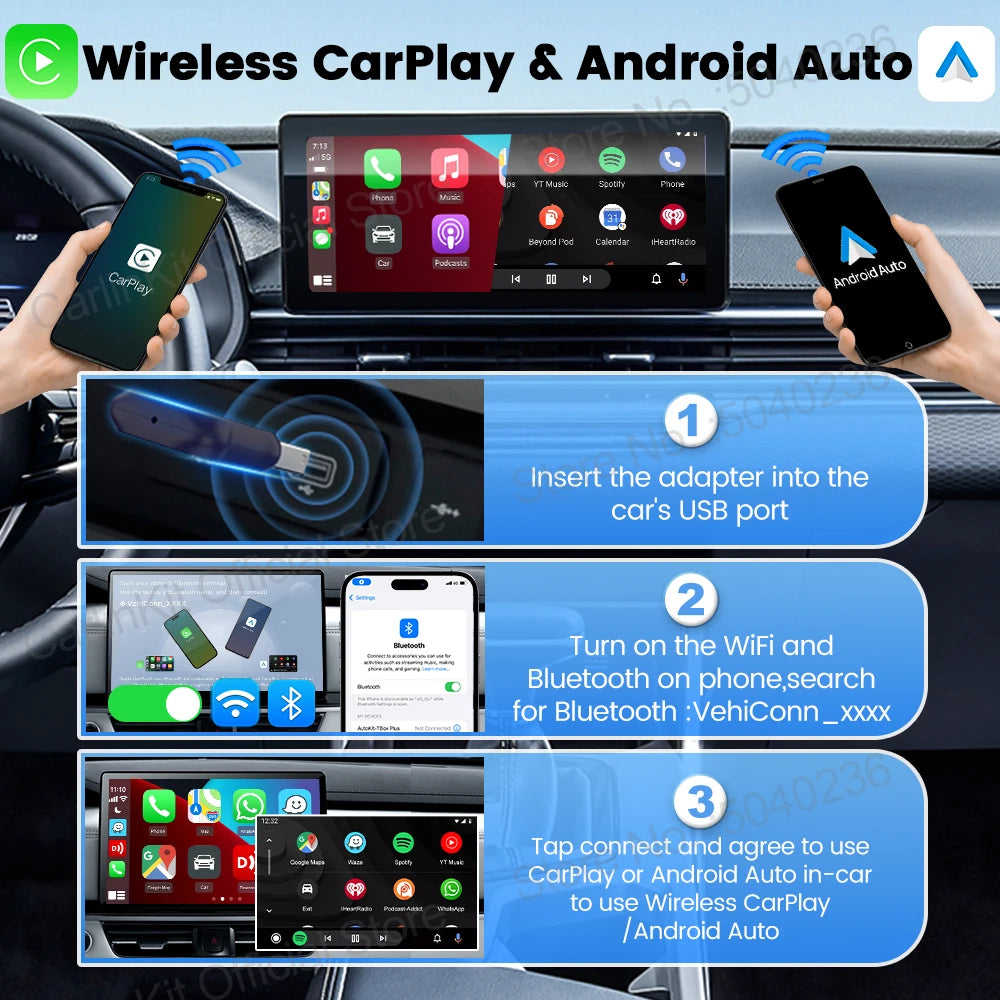 CarlinKit 5.0 Mini Ultra Wireless Adapter Wireless CarPlay Android Auto For OEM Car Plug and Play WiFi Bluetooth Auto Connection